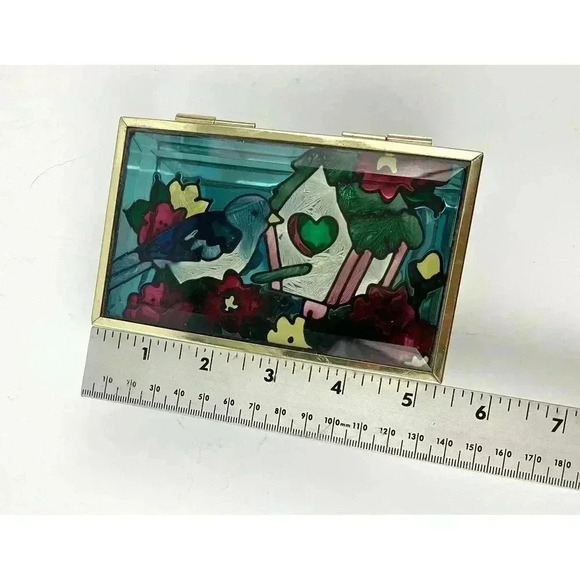 VTG Bird Birdhouse Stained Glass Trinket Box Joan Baker Designs 1994 - Picture 3 of 16